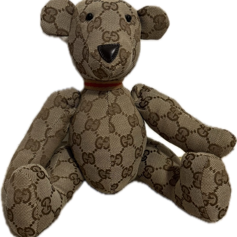 Authentic GUCCI GG Pattern Teddy Bear, Plush Doll Stuffed Toy Brown, Italy